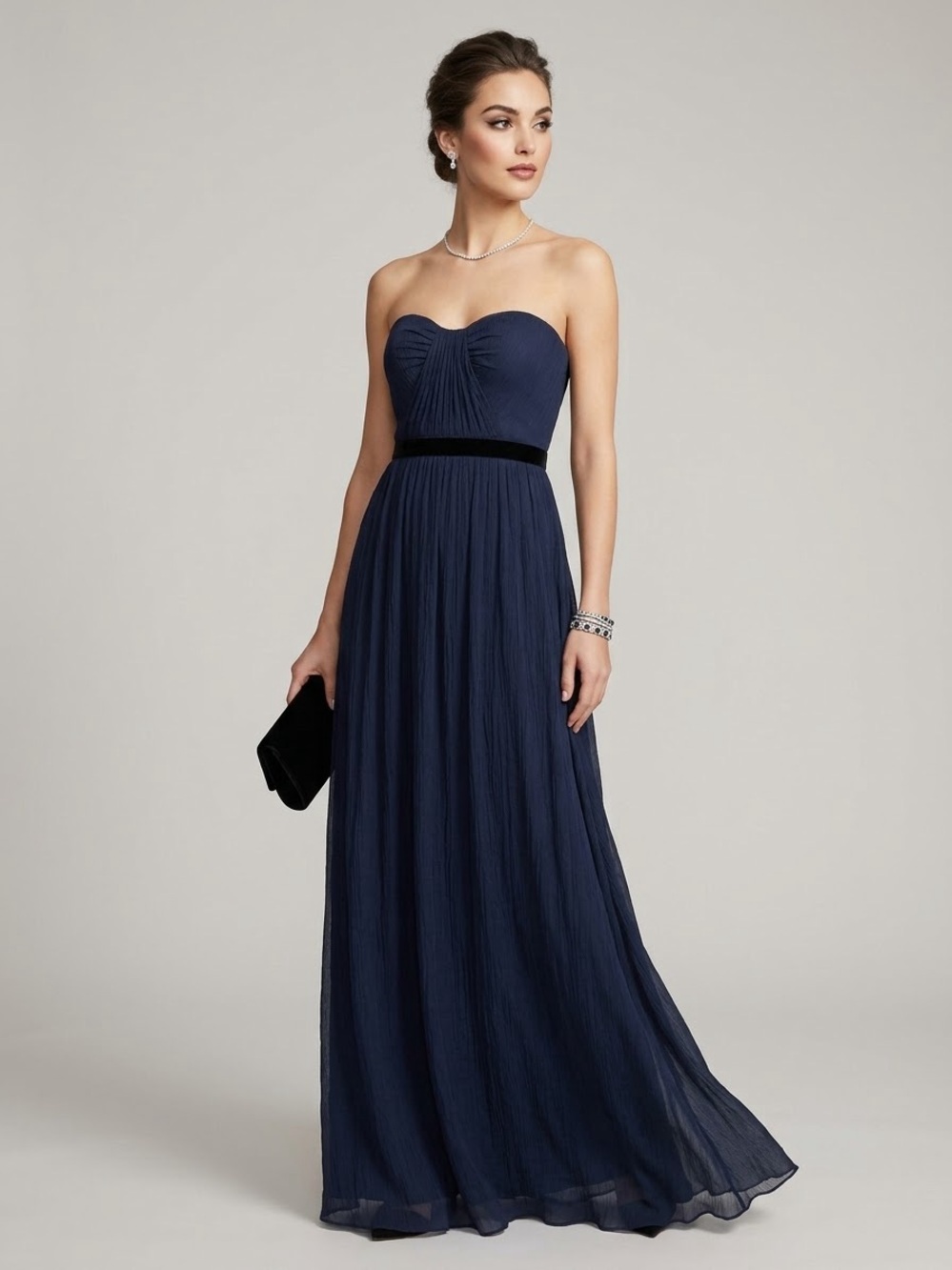 BCBGMAXAZRIA Amber Silk Crinkle Chiffon Maxi Dress Navy Blue 8